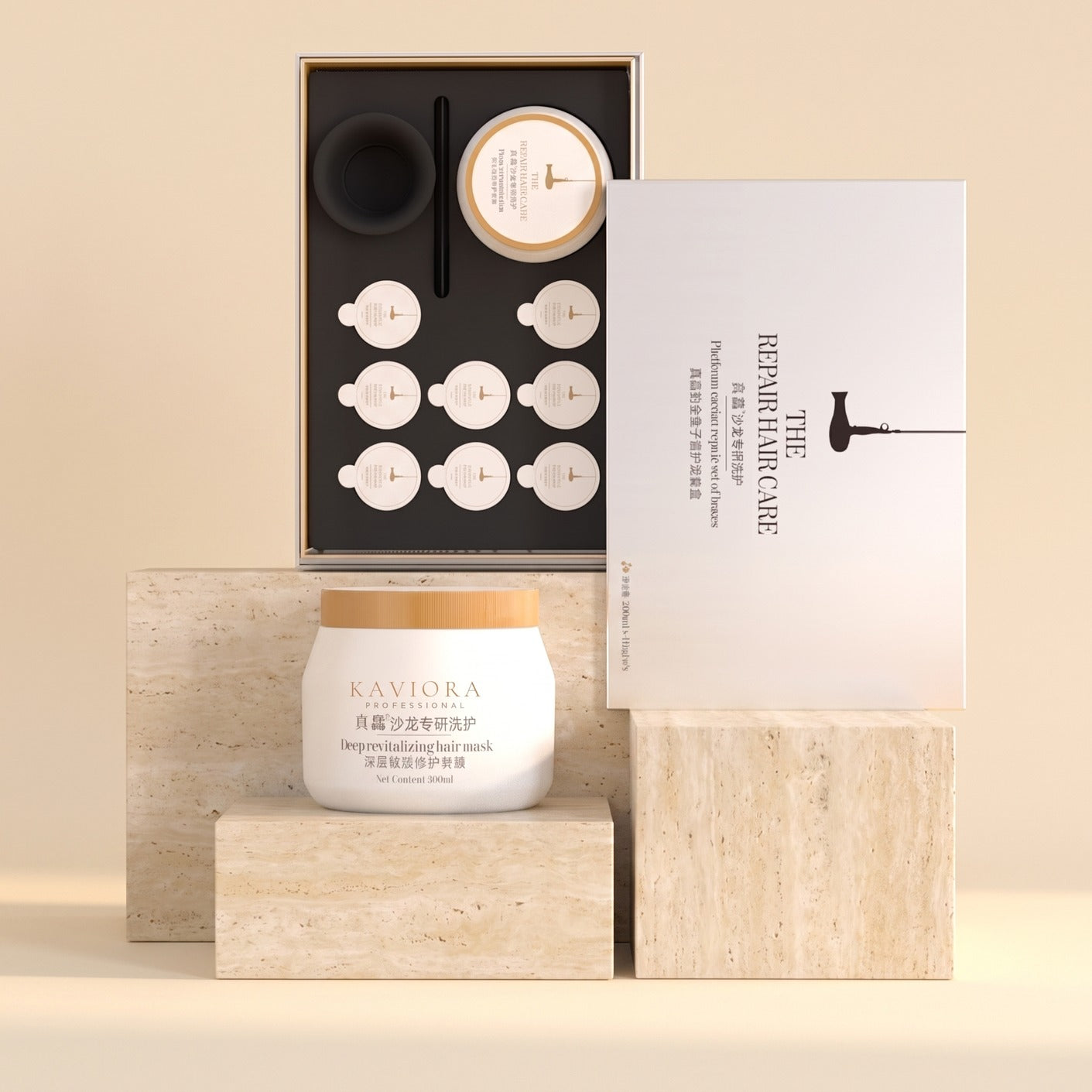 The full Ritual No8 set — 500ml mask, eight sealed sturgeon caviar capsules, bowl and spatula