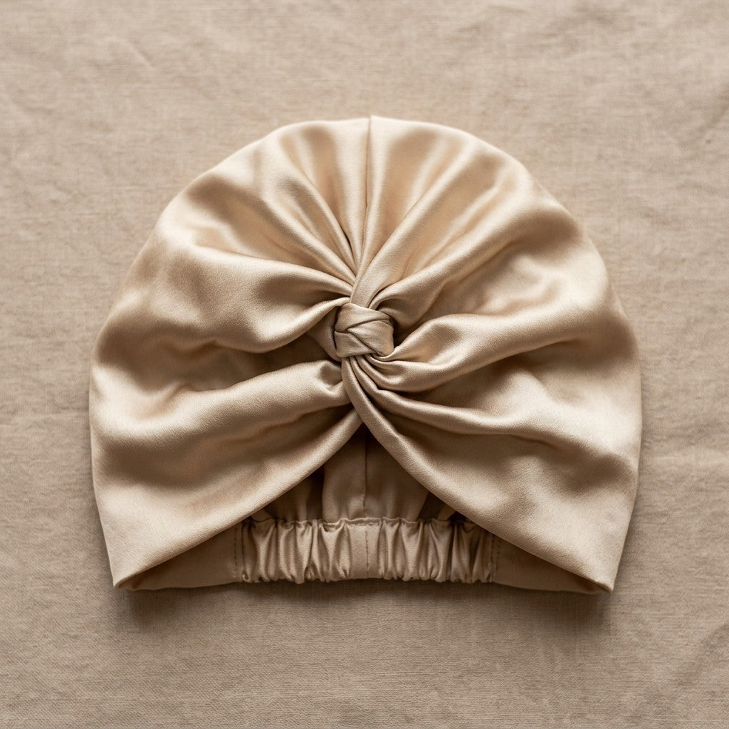 Champagne silk sleeping cap, short hair turban style